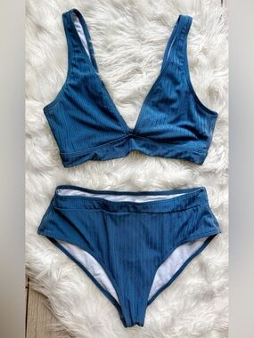 Textured Teal Ribbed Bikini Bottoms